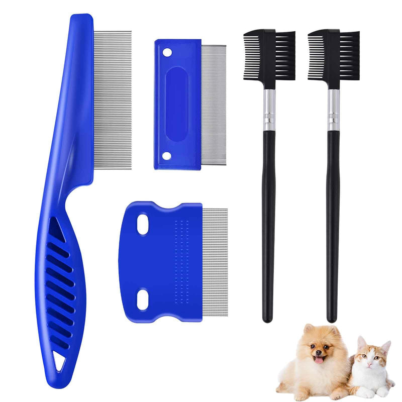5 Pack Flea Lice Comb, 2-in-1 Stainless Steel Dog Cat Grooming Combs with Rounded Teeth, Double Sided Professional Pet Tear Stain Remover, Dematting Tool for Small, Medium & Large Pets - BeesActive Australia