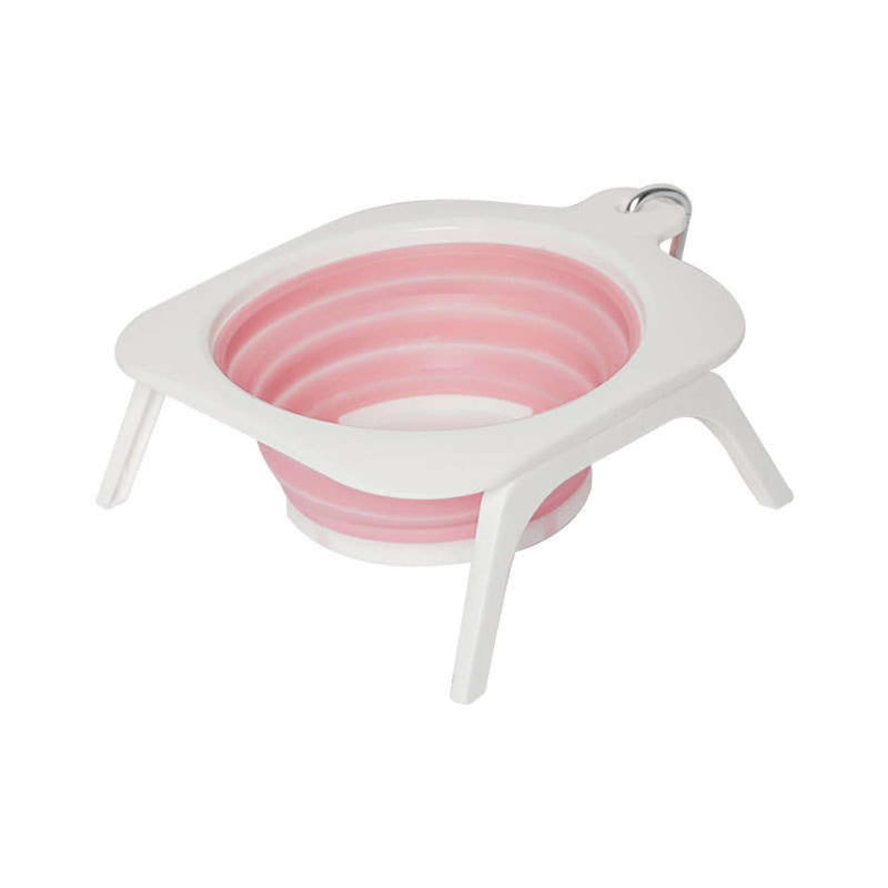 Collapsible Pet Bowl, Foldable Cup Dish for Small Dog Cat Food Water, Feeding Portable Travel Bowl, Tripod Stand, Pet Feeding Watering Dish for Walking Parking Traveling (Pink) Pink