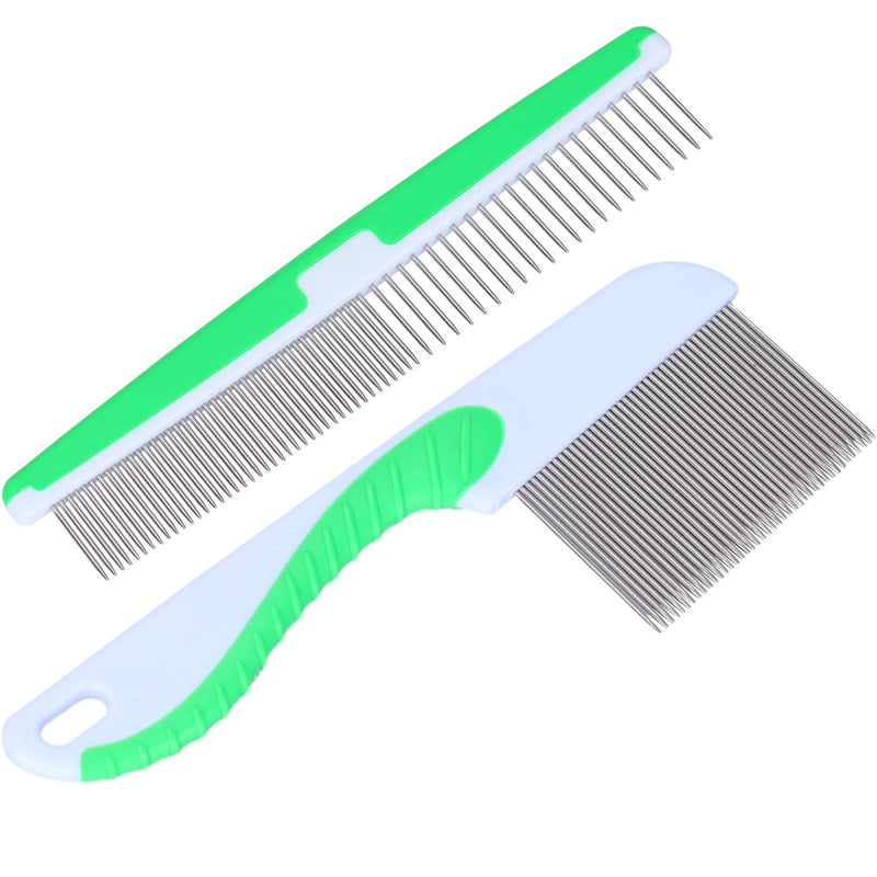 2 Packs Flea Lice Comb Dog Comb Cat Comb Pet Comb Stainless Steel Dog Grooming Comb Dog Combs,Pet Hair Comb for Dogs, Cats And Pets(Green) - BeesActive Australia