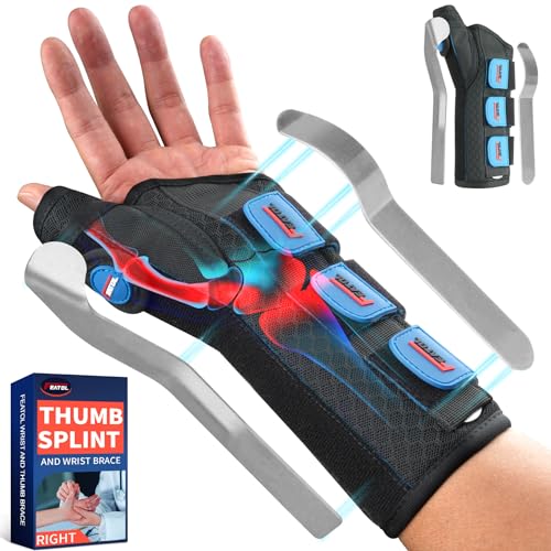 FEATOL Carpal Tunnel Wrist Brace Night Support, Thumb Spica Splint Left Hand for De Quervains Tenosynovitis, Tendonitis, Thumb Brace for Women Men, Black Blue, Small/Medium Small/Medium(Pack of 1) Left Hand-Black Blue