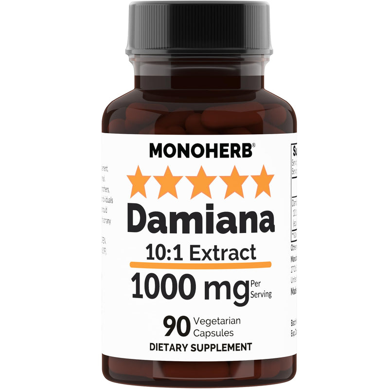 MONOHERB Damiana 10:1 Extract - 1000 mg per Serving - Serving Size: 2 Capsules - 45 Servings per Bottle 90 Count (Pack of 1)