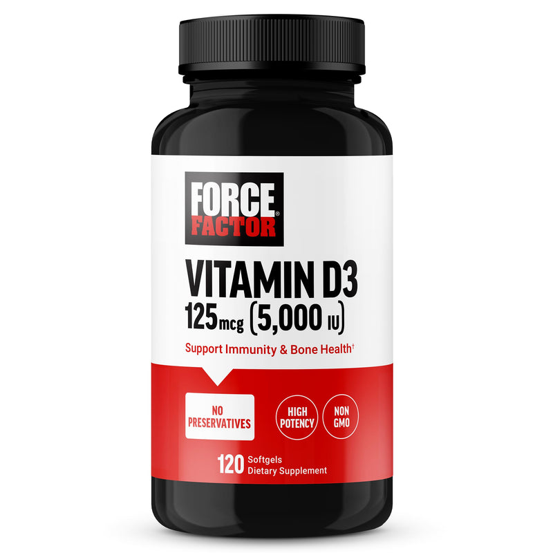 Force Factor Vitamin D3 5000 IU Softgels, High-Potency Vitamin D Supplement | Support Immune & Bone Health, Premium Quality, No Preservatives, 120 Softgels