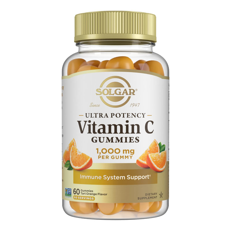 Solgar Vitamin C Gummies for Adults 1,000mg Ultra Potency Vitamin C | Immune System Support for Women & Men, Tart Orange Flavor, Vegan & Gluten-Free Gummy, 2 Month Supply, 2g Sugar, 60 Servings