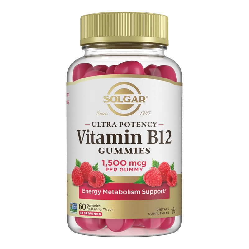 Solgar Methyl B12 Gummies for Adults 1,500mcg Ultra Potency Vitamin | Energy & Metabolism Support, Raspberry Flavor, Vegan & Gluten-Free for Women & Men, 2 Month Supply, 60 Servings, 2g Sugar 60 Count (Pack of 1)