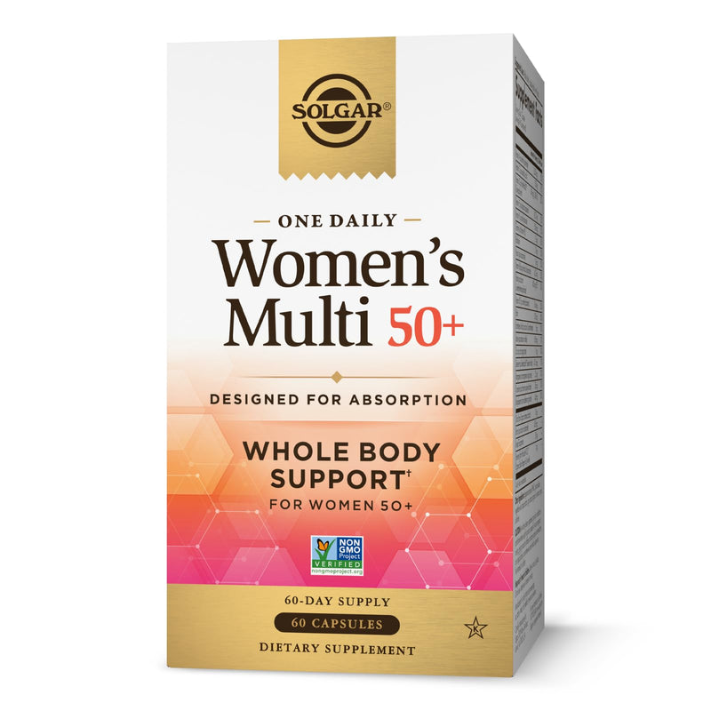 Solgar One Daily Women's Multi 50+ Whole Body Support, 60 Servings | Highly Absorbable Heart, Bone, & Breast Health, Energy, Stress, Hair Skin & Nails Multivitamin, 60 Vegan Capsule Servings