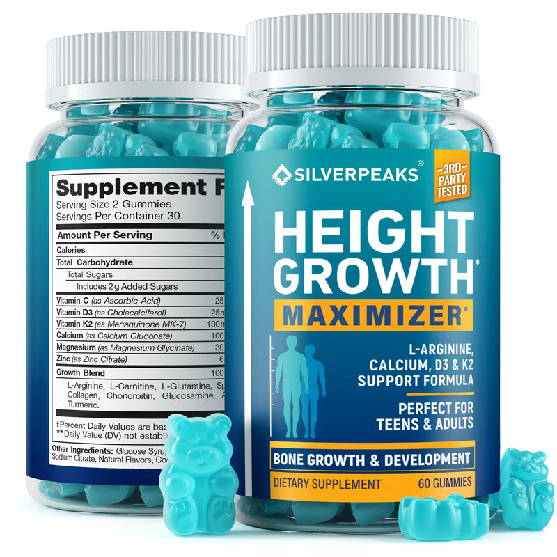 SILVERPEAKS Bone & Natural Growth Support Gummies for Kids & Teens - 60 pcs | Calcium, Zinc, Vitamins D3 & K2, C, Magnesium - Bone Strength & Joint Support for Boys & Girls - Wildberries Flavor Wildberry 60 Count (Pack of 1)