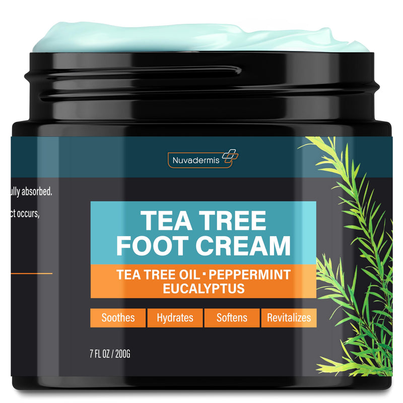 NUVADERMIS Tea Tree Oil Foot Cream – Effective Recovery Cream for Dry, Cracked Feet, Athlete’s Foot, Ringworm & Itchy Skin – Soothing Moisturizer – 7 oz - BeesActive Australia