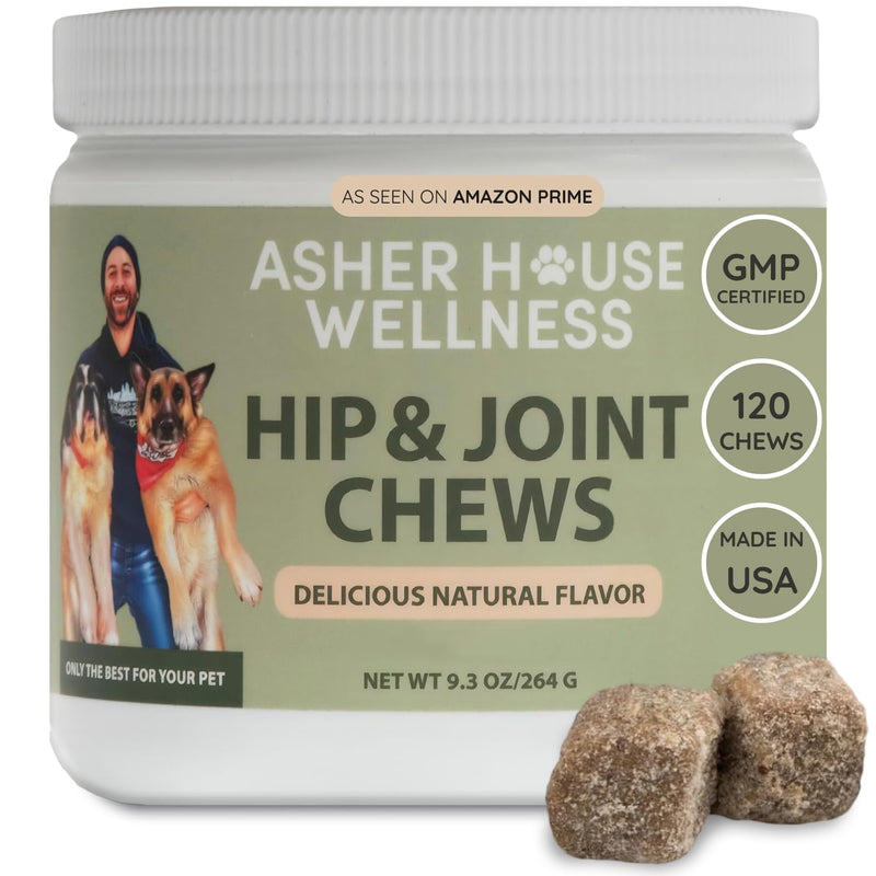 Asher House Wellness Hip and Joint Supplement for Dogs - Natural Soft Chew with MSM, Chondroitin, Glucosamine, Vitamins - Promotes Joint Health & Pain Relief Senior & All Dog Breeds, Large, 120 Chews - PawsPlanet Australia