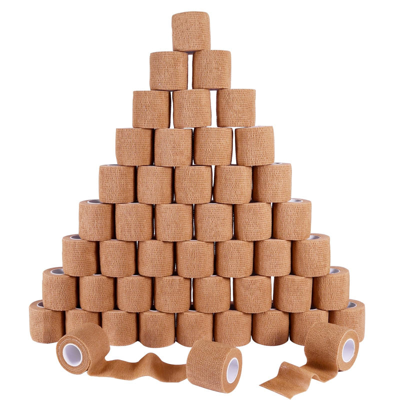 48 Pack 2” x 5 Yards Self Adhesive Bandage Wrap Athletic Elastic Breathable Cohesive Bandage Wrap Rolls for Stretch, Sports, First Aid, Wrist, Ankle Sprains, Swelling, Vet Wrap, Brown - BeesActive Australia