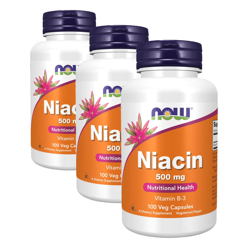 NOW Supplements, Niacin (Vitamin B-3) 500 mg, Essential B-Group Vitamin*, Nutritional Health, 100 Capsules (Pack of 3) 100 Count (Pack of 3)