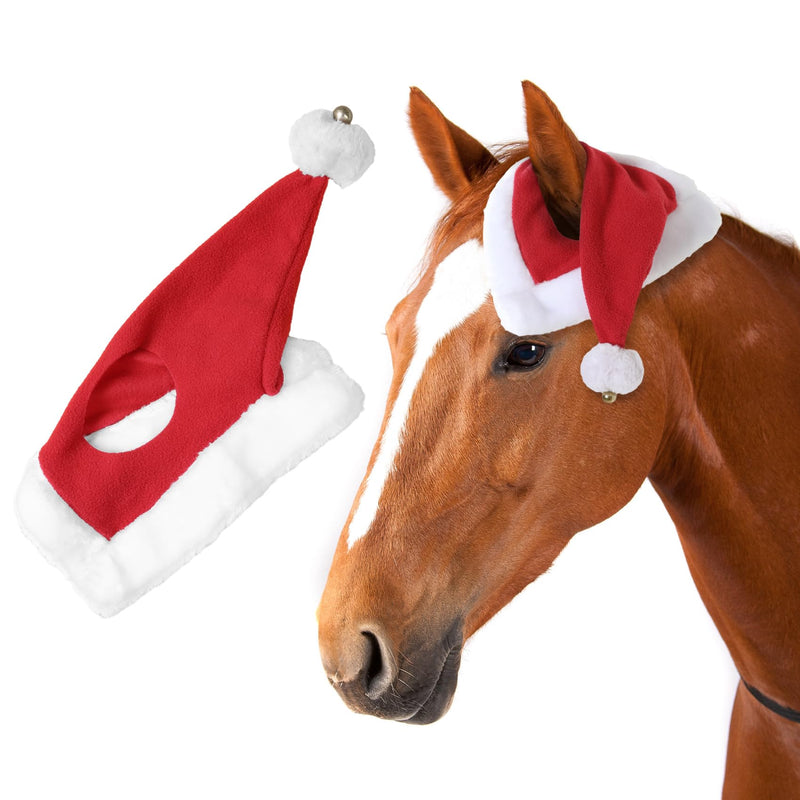 Santa Hat for Horse Equestrian Christmas Holiday Fleece Cap with Jingle Bell,Pet Costumes Christmas One Ear Slip On