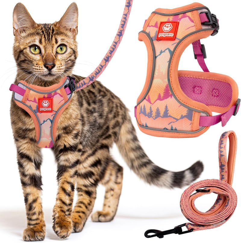 Cat Harness and Leash Set for Walking, Escape Proof Vest Harnesses for Cats, Breathable Mesh with Reflective Strips - (Sienna Mountains), X-Small Sienna Mountains - BeesActive Australia
