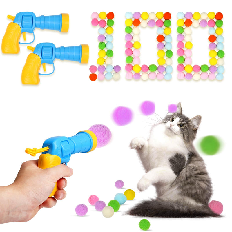 Cat Toy Balls with Launchers Set (2+100), 100 Cat Pom Pom Balls & 2 Cat Toy Ball Launchers (Durable Reinforced Edition), Cat Enrichment Toys, Interactive Cat Toy Balls, Soft & Safe Cat Toys 2 launchers & 100 balls - BeesActive Australia