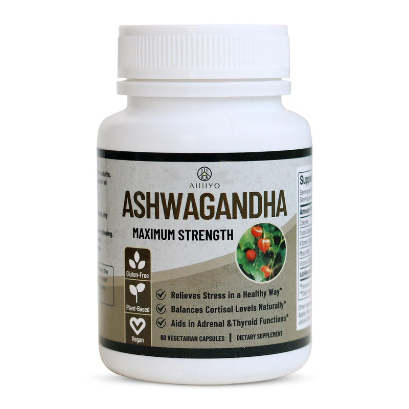AIHIYO Ashwagandha Capsule, 60 Count | Herbal Supplement, MACA Root, Vitamin D2, Vitamin C