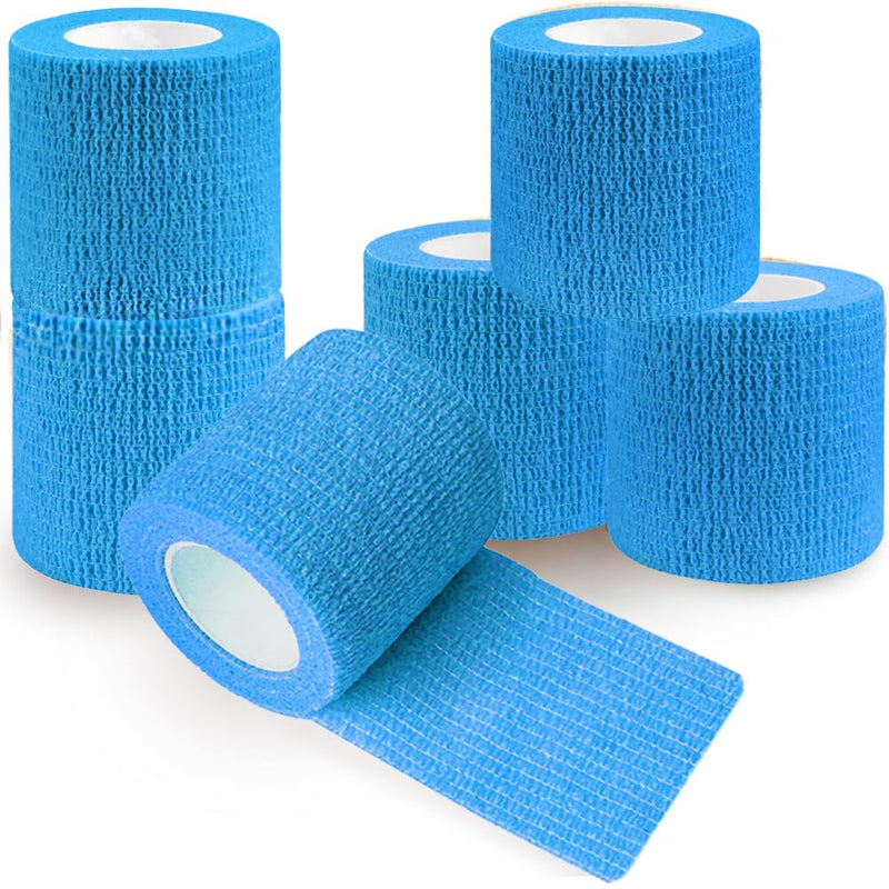 QUMY Self-Adhesive Bandage Wrap 6 Pack, 2 Inch x 5 Yards Cohesive Breathable Non-Woven Vet Tape for Pets, Dog Bandage Shoes, Wound First Aid Gauze for Dog, Horse, Cat, Elastic Wrap for Ankle, Sports 0Blue - BeesActive Australia