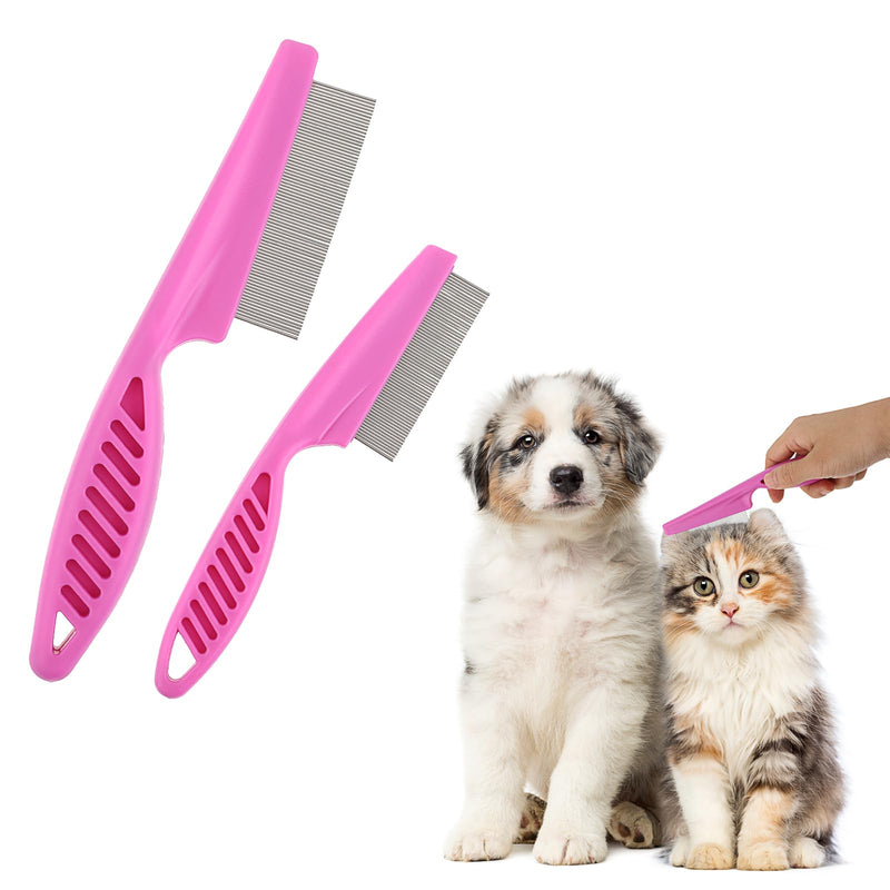 Pet Hair Comb Tear Stain Removal,2 Pack Multifunctional Pets Grooming Comb Kit 2 in 1 Dog Combs Stainless Grooming Massage Dual-Sided Comb for Knots Crust Floating Hair Tangle Fleas(Pink) Pink - BeesActive Australia