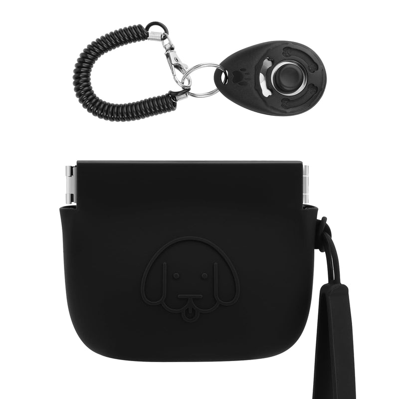 WALLFID Silicone Dog Treat Pouch Small Bag,Auto Closure,with Pet Training Clicker,Walking Bag for Dog and Cat,Pocket Size,Easy to Clean,Odorless,Travel Walking Bag (Black) black - BeesActive Australia