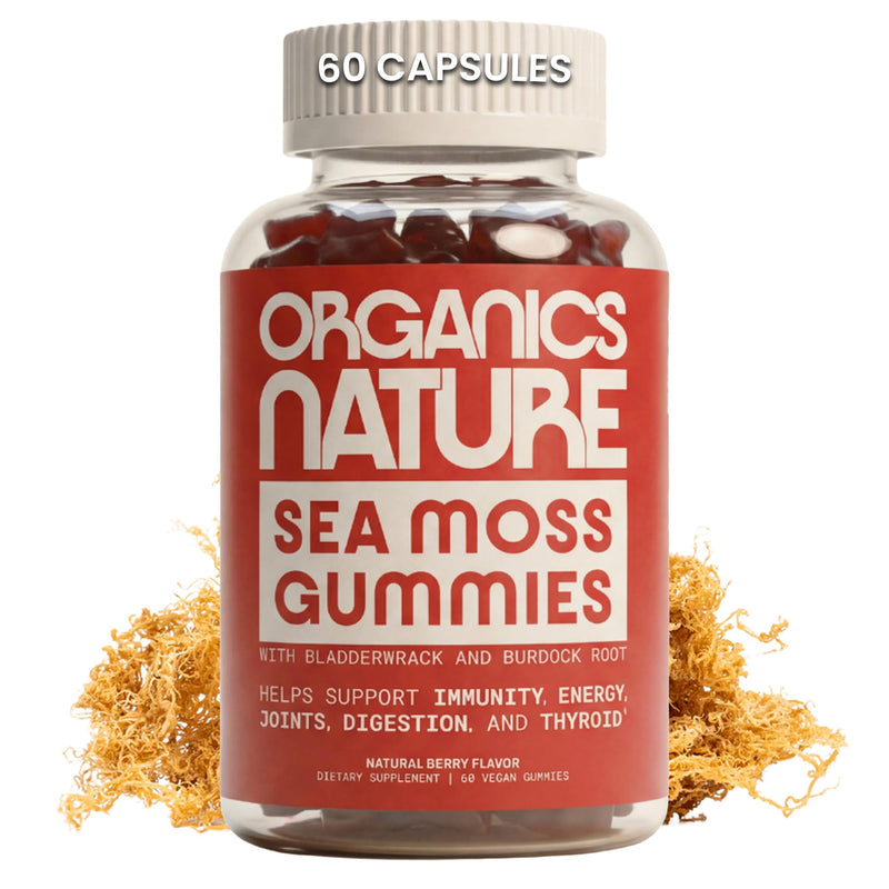 ORGANICS NATURE Irish Sea Moss Gummies, Berry Flavored, 60 Count | Lung Detox, Thyroid Support, Strength Immune & Energy Support, Vegan, For Kids & Adults 1 Count (Pack of 1)