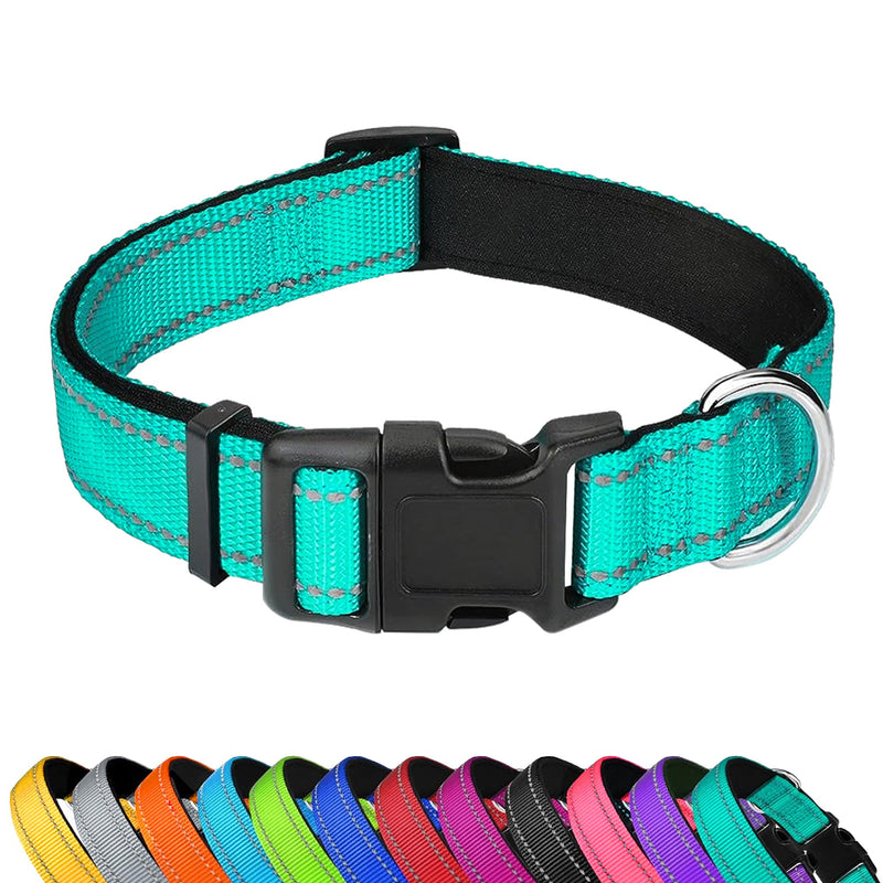 Reflective Dog Collar, Adjustable Soft Neoprene Padded Nylon Pet Collars with Buckle for Medium Dogs, Teal,M - BeesActive Australia