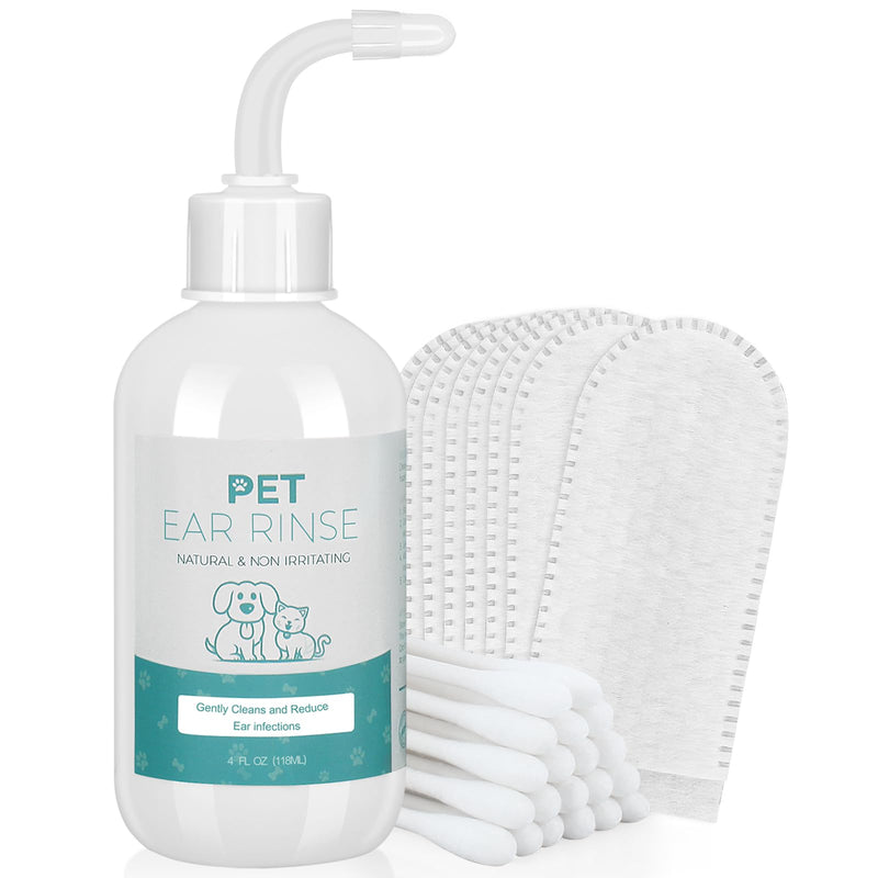 Advanced Dog Ear Cleaner, Gentle Pet Honesty Flush Ear Rinse, Dog Ear Cleaning Solution Tool-Cat Ear Wash- with 20 Cotton Swabs & 20 Finger Wipes, 4 oz 1 Pack+Plastic Stick Swabs - BeesActive Australia