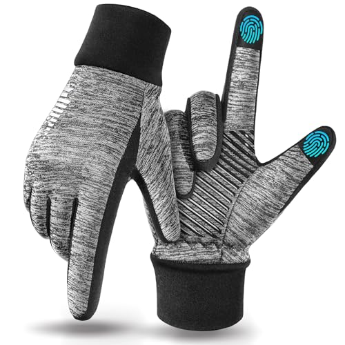 rivmount Lightweight Winter Running Gloves, Touch Screen & Anti-Slip Warm Thermal Glove Liners, Cool Weather Driving Cycling Hiking Biking Walking Sporting for Women Men Gray Medium