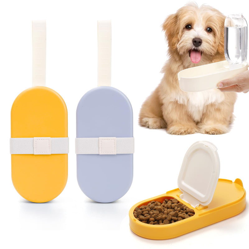 Okllen Set of 2 Dog Water Bottle, Portable Dog Drinking Bottle Cup with Food Container 2-in-1 for Dog, Cat, Puppy, Pets, Pet Water Bowl Dispenser Dog Travel Accessories, Blue&Yellow - BeesActive Australia