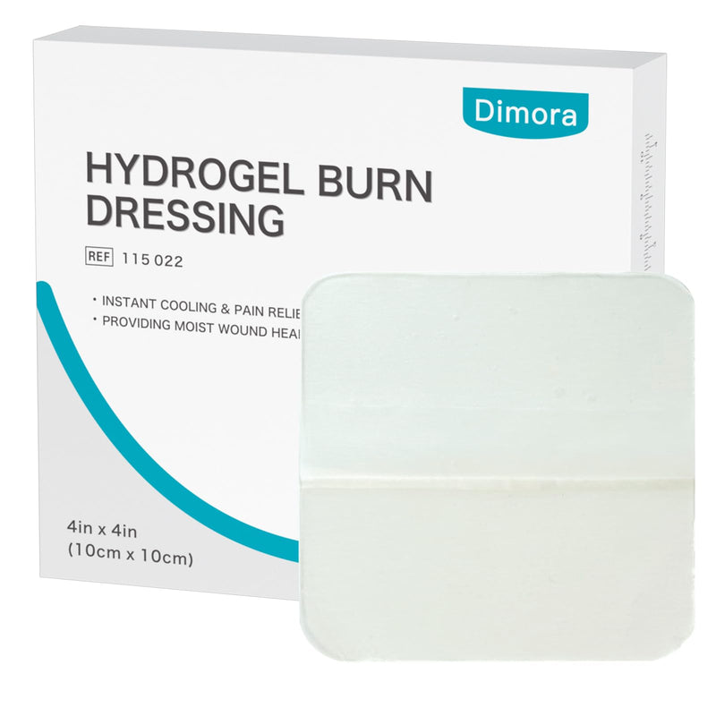 Dimora Hydrogel Burn and Wound Dressing 4" x 4" - Hydrogel Nipple Pads Instant Cooling Relief for Minor Burns & Wounds, Soothing Moist Burn Pads for 1st-2nd Degree Burns, Cuts, Abrasions, (10 Count) 4" x 4" (10 Count)