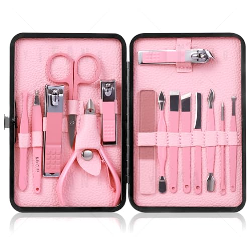 Manicure Set Pedicure Kit Nail Clippers Set Fingernail Clipper Set Ingrown Toenail Nail Kit Scissor Nail Trimmer Kit 15 Pieces Travel Nail Kit Care Grooming Tools with Fine Case Fine GIF (Pink_15in1) Pink_15 in 1