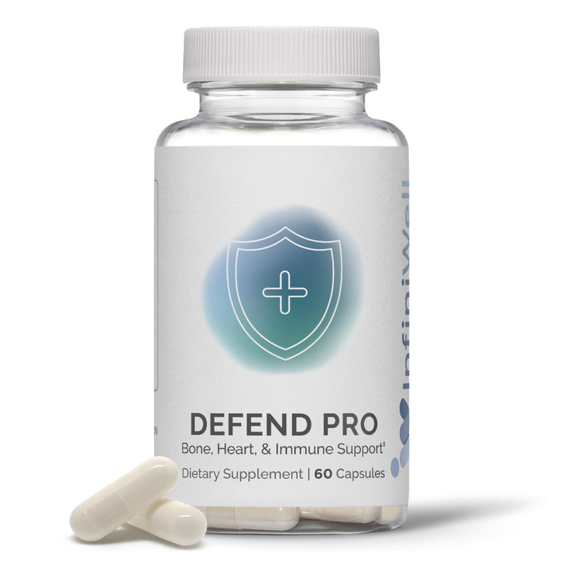 InfiniWell Defend Pro Bone & Immune Support Supplement - Vitamin A, D3 & K2 Supplement - Bioavailable, Active Nutrients - 250mcg VIT D - Aid Bone Strength, Heart Health & More (60 Capsules)
