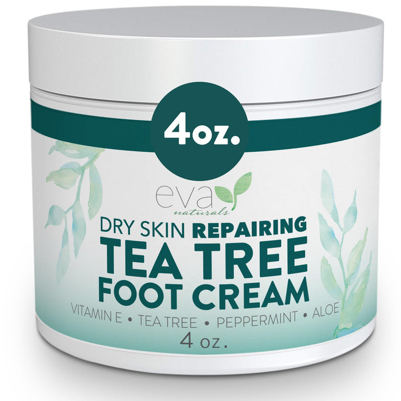 Eva Naturals Tea Tree Foot Cream – Moisturising Foot Lotion & Balm for Dry, Cracked Heels & Feet with Peppermint, Menthol, Spearmint, Aloe, Sunflower Oil & Geranium – Cream for Men & Women, 4 Fl Oz 4 Fl Oz (Pack of 1)