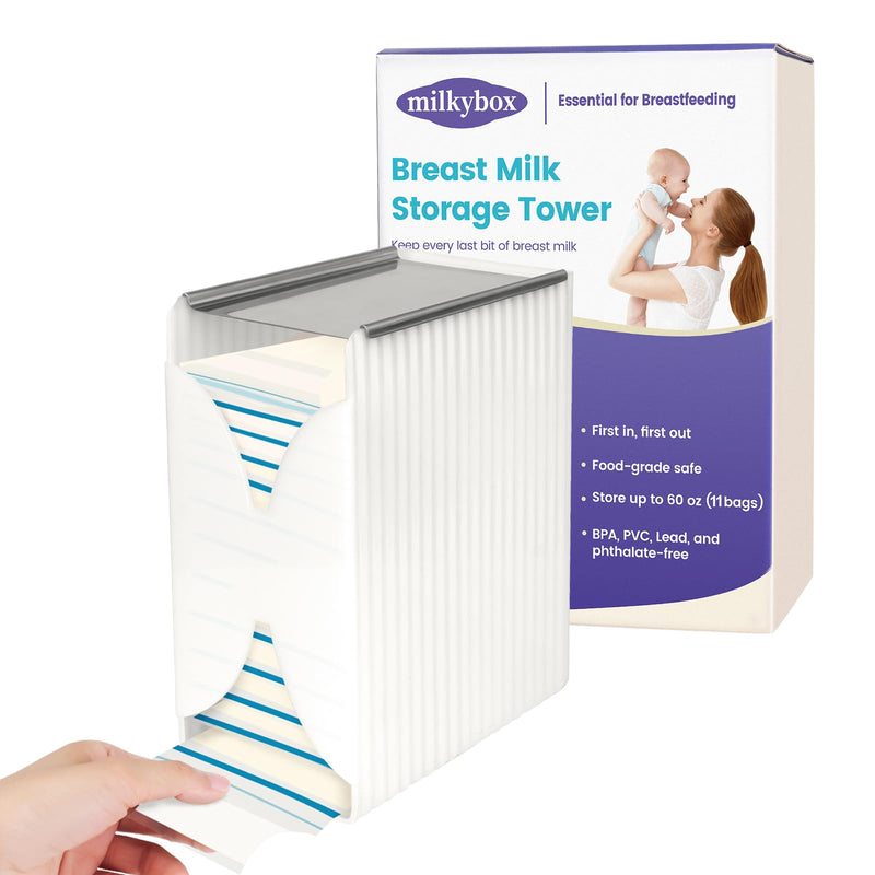 Freeze Organizer and Tower for Breastmilk Storage Bags, Milkybox First-in First-Out Container Storing System with Quick-freeze Tray to Freezing Breastmilk, Reusable and Breastfeeding Essentials White - BeesActive Australia