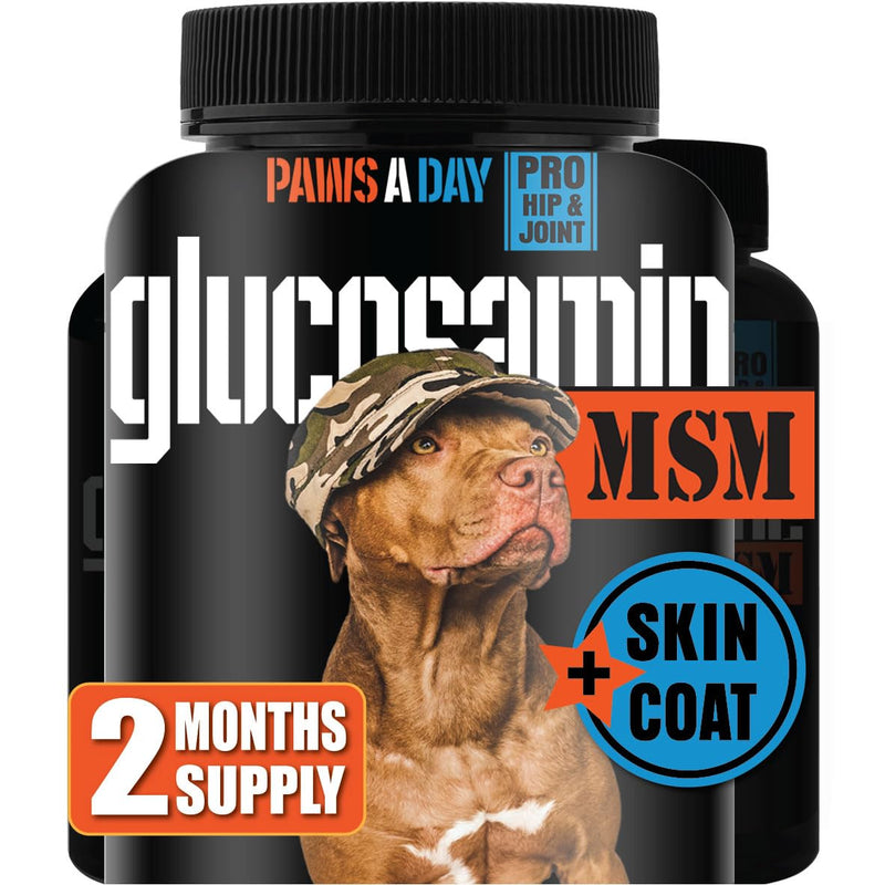 Glucosamine for Dogs Hip & Joint Supplement – “Two-in-One Combo” Dog Joint Care and Improved Skin & Coat with Chondroitin, MSM, Omega 3, Collagen & Biotin, 60 Chewable Tablets Pack of 1 - PawsPlanet Australia