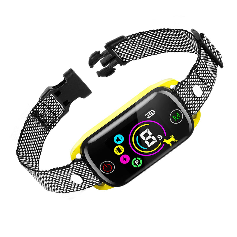 2024 Bark Collar Coolait Dog Bark Collar, Coolait Bark Collar for Large Dog, Rechargeable Anti Bark Collars for Medium Small Dogs, No Bark Collar with 8 Sensitivity & 4 Stopping Barking Training Modes Button Q10-Yellow - BeesActive Australia