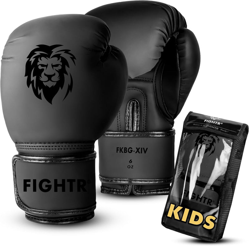 FIGHTR® Kids Boxing Gloves and More Stability | Junior Boys and Girls | Boxing, MMA, Muay Thai, Kickboxing & Martial Arts 04 06 oz | incl. Carry Bag 06oz Black