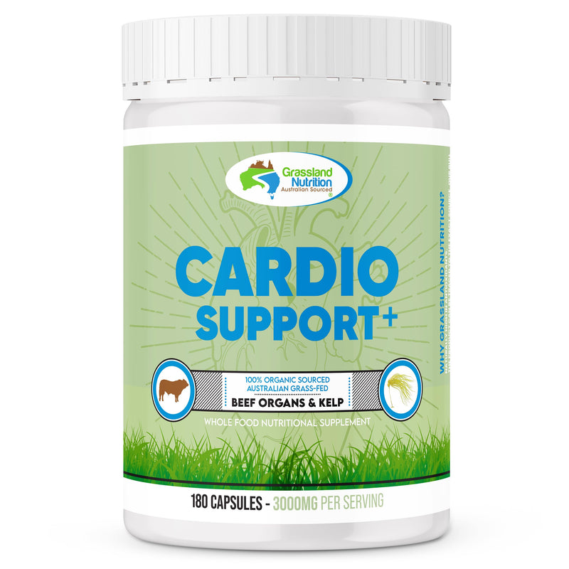 GRASSLAND NUTRITION 100% Organic Australian: Cardio Support Beef Organ Blend - CoQ10, B12, Iodine (180 Capsules)