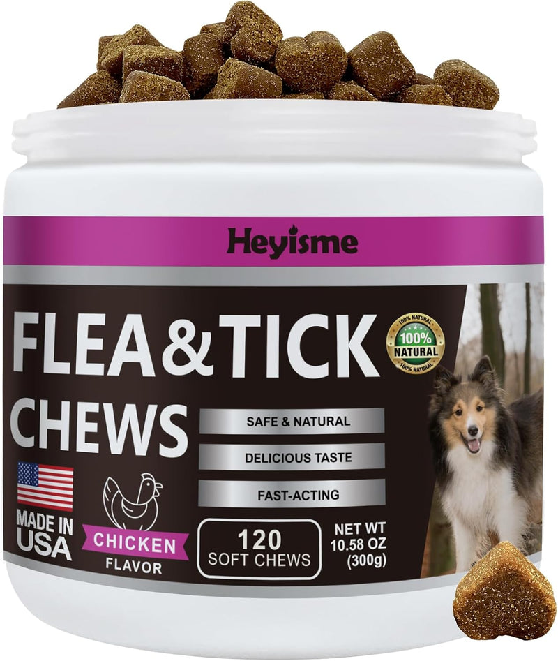 Flea and Tick Prevention for Dogs Chewables, Natural Dog Flea and Tick Control Supplement, Flea Treatment for Dogs, Oral Flea and Tick Chews Treats for All Breeds and Ages (Chicken, 120 Chews) Chicken - BeesActive Australia