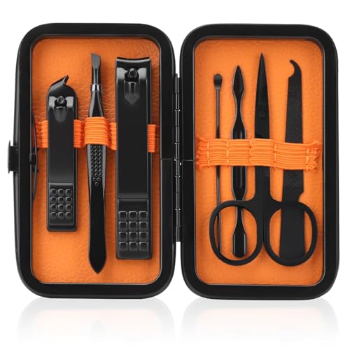 Manicure Set Men Nail Clipper Set Personal Care Nail Grooming Kits Travel Nail Care Set Manicure Tools Fenlebeneil Nail Clippers Pedicure Kit Basic Nail Care Tools Gift for Men Women Small-8Pcs Black-orange