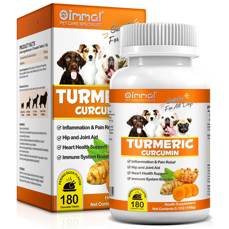 Turmeric for Dogs, 180 Turmeric Curcumin Tablets Supports Heart, Immune System Booster, Hip & Joint Support, Dog Pain Relief, Pet Supplement Treats w/Fish Oil, Curcumin C3-180 Tablets / 5.1 OZ - PawsPlanet Australia