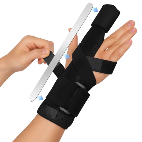 FORTEMOTUS Trigger Finger Splint, Adjustable One or Two Finger Splint Full Hand and Wrist Brace Support, Finger Immobilizer for Sprains, Discomfort Relief, Boxer Fracture Splint Black Black-Single Large