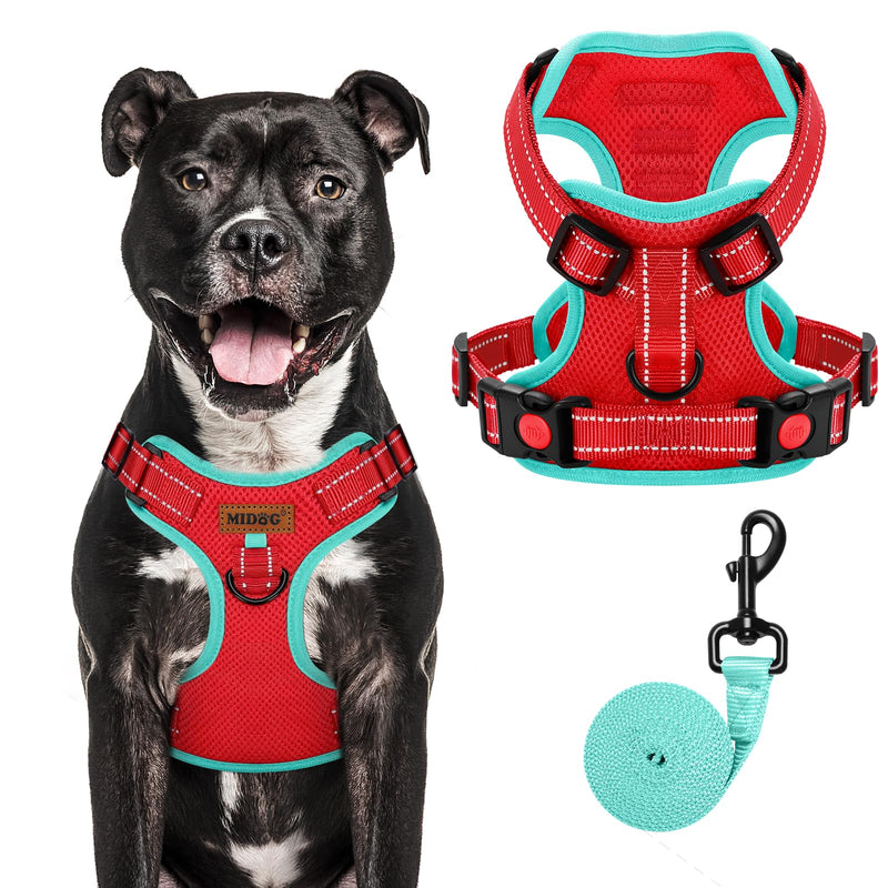 MIDOG Dog Harness, No-Pull Pet Harness and Leash Set for Small Medium Large Dogs Walking, No Choke Front Clip Dog Reflective Harness, Adjustable Soft Padded Pet Vest with Easy Control Handle (Red,L) Red - BeesActive Australia