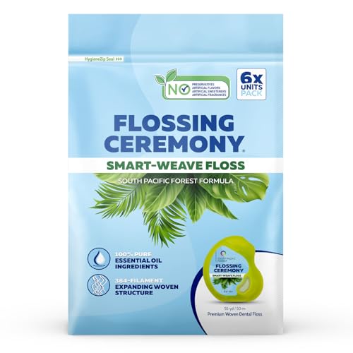 | Expanding Woven Dental Floss | Smart-Weave Floss | Vegan | Natural | Non-Toxic & PFAS Free | Eucalyptus & Manuka | Hilo Dental para Dientes | 55 Yards x 6 Units 165 Foot (Pack of 6)
