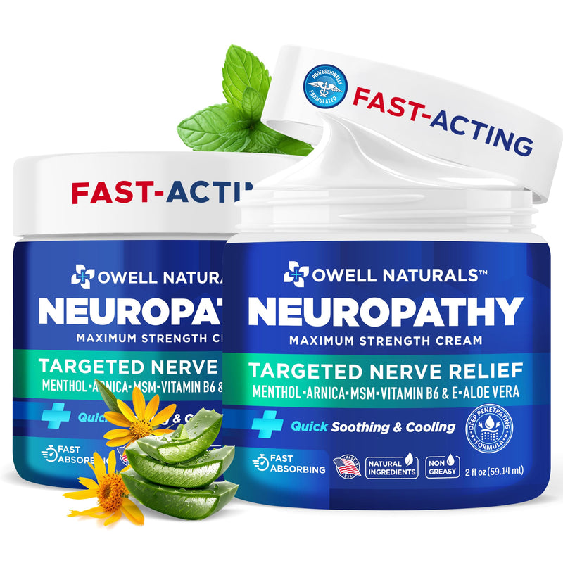Owell Naturals Neuropathy Cream Extra Strength – Fast Absorbing Cooling for Leg, Feet & Hands – Advanced Soothing Formula with Aloe Vera, Arnica, MSM & Vitamin B6 – Made in USA, 2 fl oz (2 Pack) 2 Fl Oz (Pack of 2)