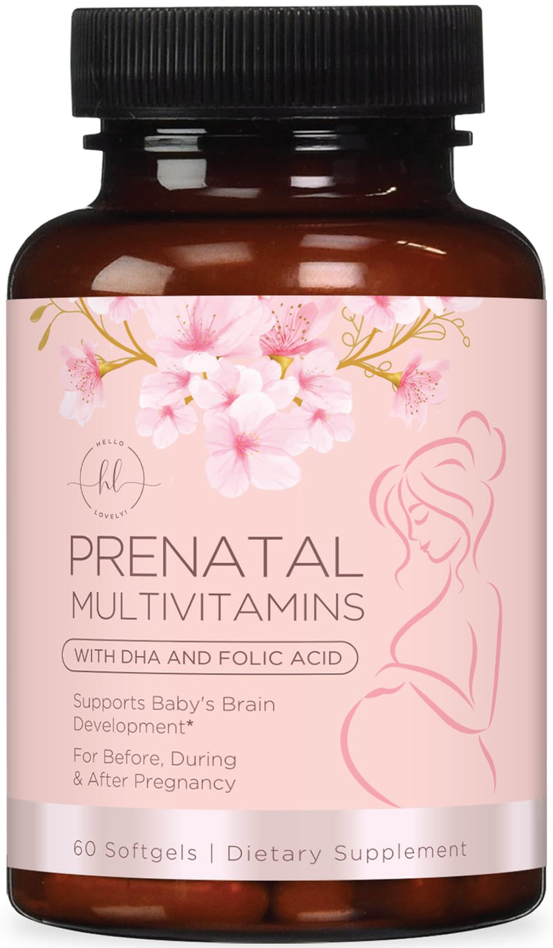 Prenatal Vitamins for Women with Folic Acid + Omega 3 DHA for Fetal Development Support - Prenatal Vitamin Supplement For Mom & Baby - Daily Pregnancy Multivitamin Nutritional Support - 60 Softgels 60 Count (Pack of 1)
