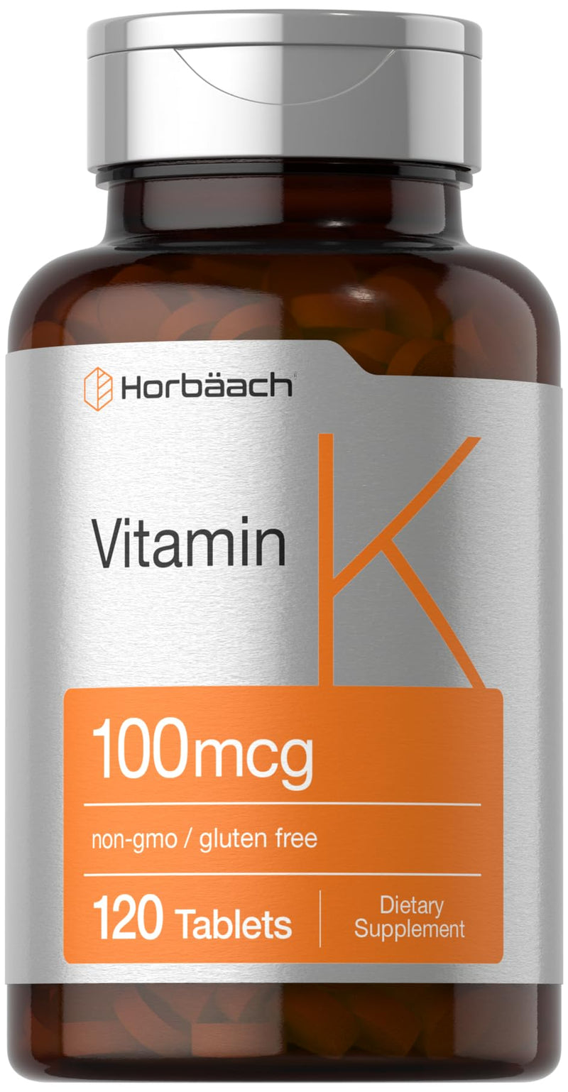 Horbäach Vitamin K Supplement | 100mcg | 120 Tablets | Vegetarian, Non-GMO & Gluten Free Supplement - BeesActive Australia