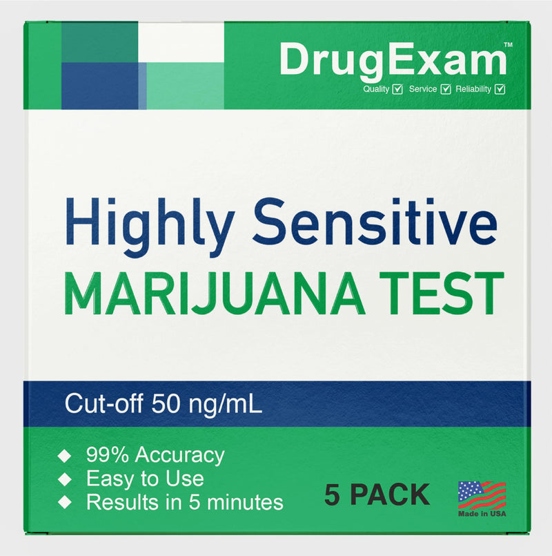 5 Pack - DrugExam Made in USA Highly Sensitive Marijuana THC Testing Drug Test Strip Kit - Drug Test with 50 ng/mL Cutoff Level for Detecting Any Form of THC in Urine up to 35 Days. Urine Test Strips - BeesActive Australia