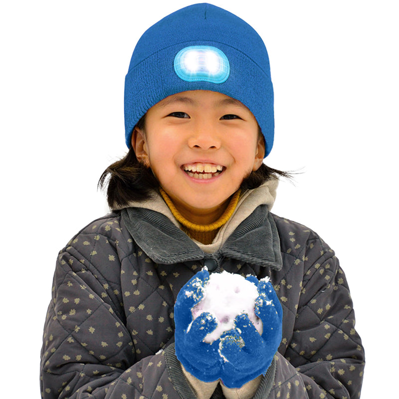 HEAD LIGHTZ by Roq Innovation - Kids Beanie with Light & Glove Set - Unisex LED Beanie Hat with Light Built in, Rechargeable Blue Hat/Glove Set