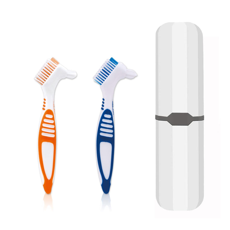 Denture Brush, 2 Pcs False Teeth Toothbrush with White Carrying Case, Multi-Tiered Bristles with Comfort Grip Handle for Effective Denture Cleaning - BeesActive Australia