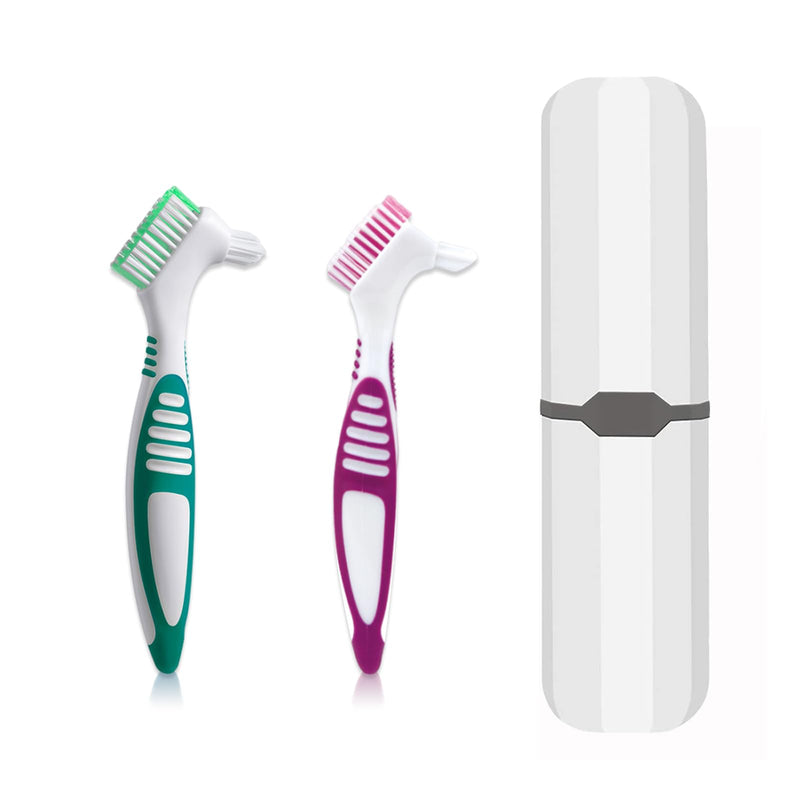 Denture Brush, 2 Pcs False Teeth Toothbrush with White Carrying Case, Multi-Tiered Bristles with Comfort Grip Handle for Effective Denture Cleaning - BeesActive Australia