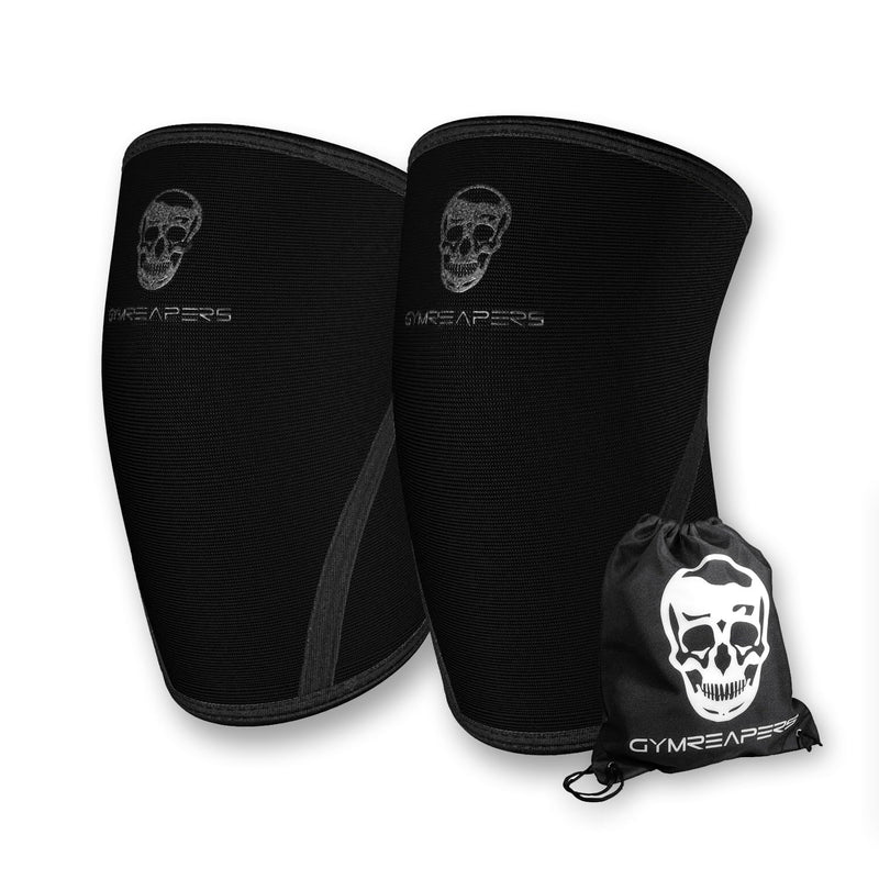 Gymreapers Knee Sleeves (1 Pair) With Gym Bag - IPF Approved - Knee Compression Sleeve Support for Squats, Weightlifting, and Powerlifting 7MM Neoprene Sleeves - 1 Year Warranty (Black/Black, Large) Black/Black - BeesActive Australia