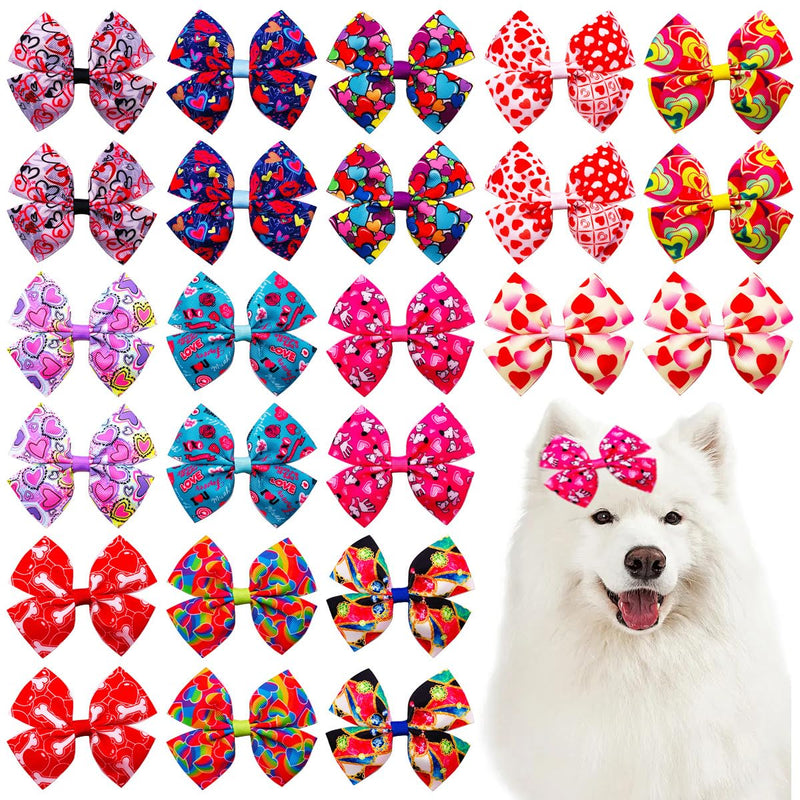 24Pcs/12 Pairs 4" Big Valentines Dog Hair Bows for Large Breed Dogs Heart Rose Kiss Lips Pattern Blue Pink Red Purple Yellow Black for Girl Boy Bowknot Topknot Grooming Hair Accessories 24pcs/12pairs 4'' Valentines - BeesActive Australia